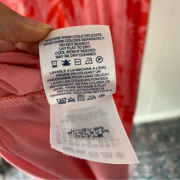 Land's End Dress Sz 2X Maxi Cap Sleeve Tropical Floral Leaf Print Pink Vacation - Picture 10 of 11